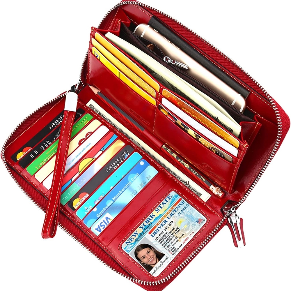4/$25 Lavemi Women's RFID Blocking 100% Leather Large Capacity Zip Around Wallet - Picture 8 of 8